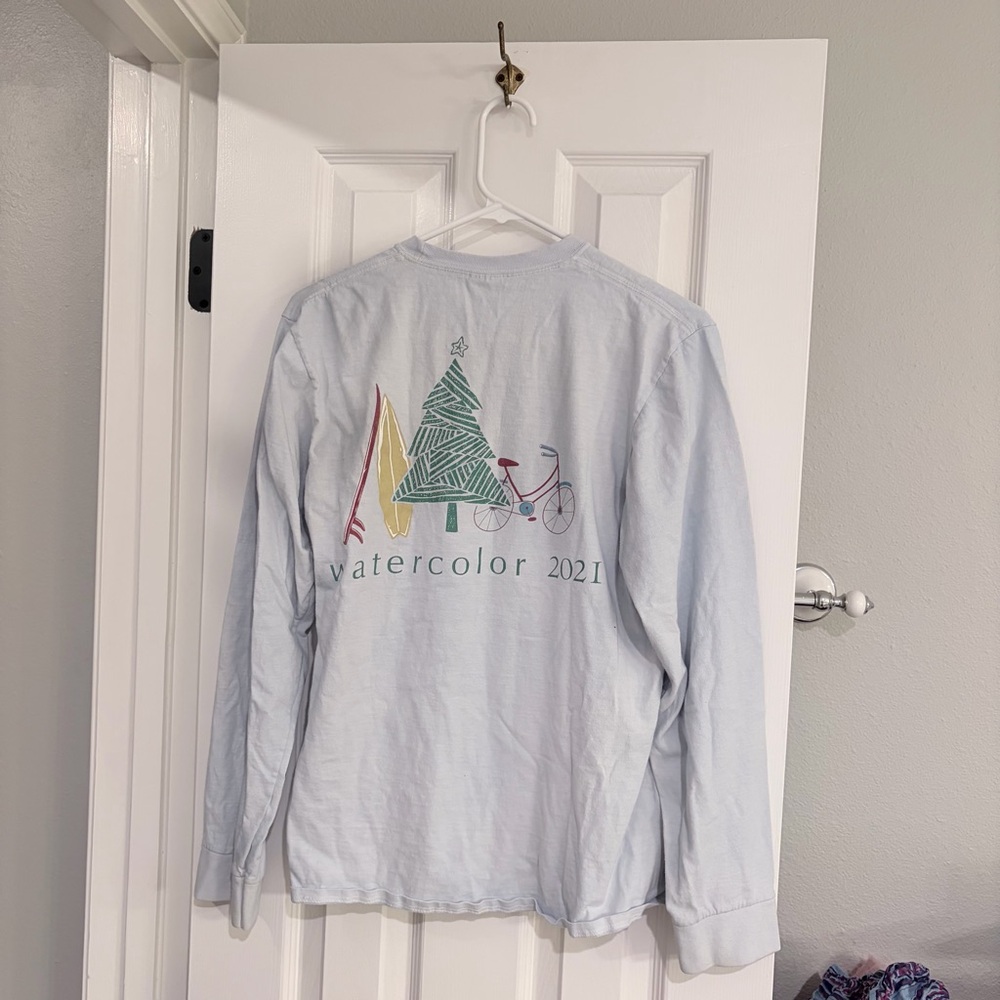 Watercolor Florida Christmas 2021 Long Sleeve Graphic Tee Blue Size Medium